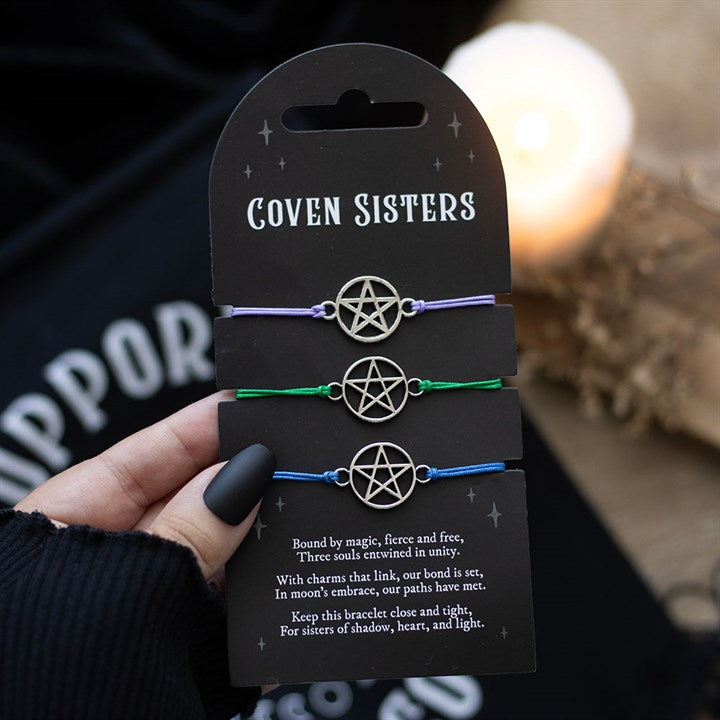 set of 3 coven sisters pentagram bracelets
