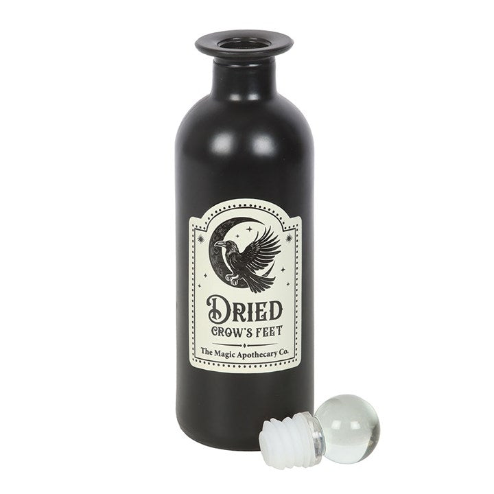 Dried crows feet decorative glass potion bottle