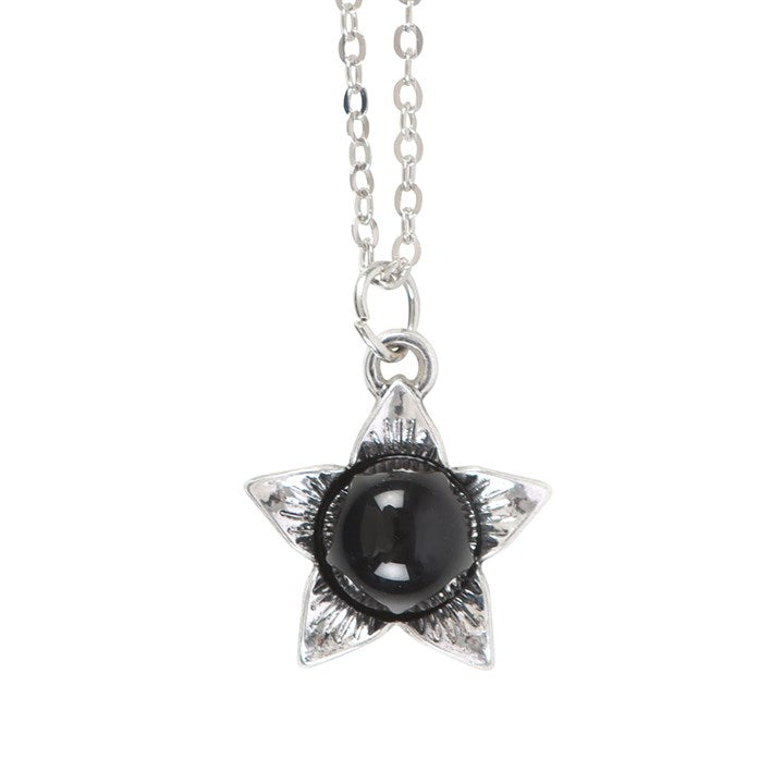 Deadly Nightshade Necklace with black obsidian on card